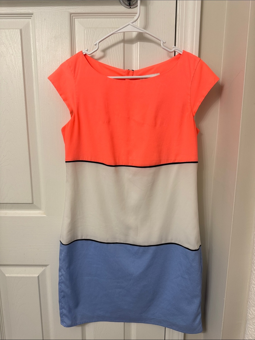 Jessica Simpson Neon Coral, White & Light Blue Colorblock Dress